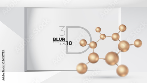 3d molecules vector design. Science abstract illustration background with molecular structure. Atoms model, scientific banner for medicine, biology, chemistry or physics template