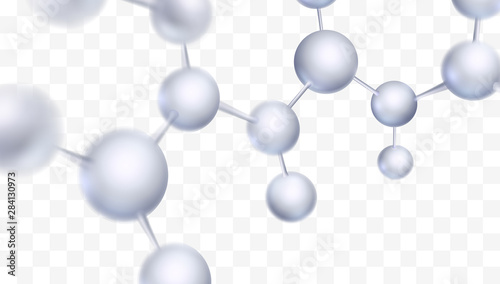 3d molecules vector design. Science abstract background with molecular structure. Atoms model illustration, scientific banner for medicine, biology, chemistry or physics template