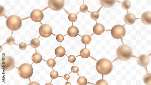 3d molecules vector design. Science abstract background with molecular structure. Atoms model illustration, scientific banner for medicine, biology, chemistry or physics template