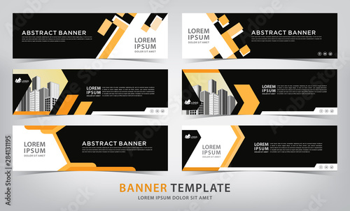 set of six abstract orange web banner templates, vector illustration