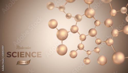 3d molecules vector design. Science abstract illustration background with molecular structure. Atoms model, scientific banner for medicine, biology, chemistry or physics template