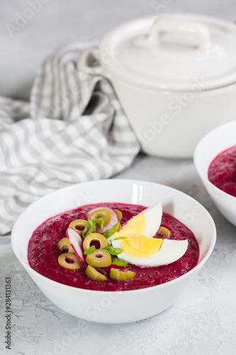 Cold beet soup with eggs - svekolnik. photo