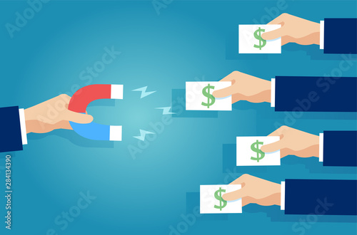 Vector of a hand with magnet attracting money