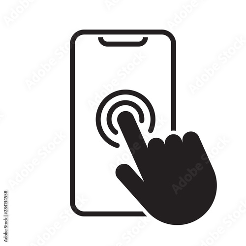 Smartphone screen with hand, Touch screen icon
