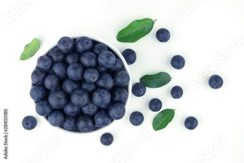 blueberry in bowl decorative with leaves