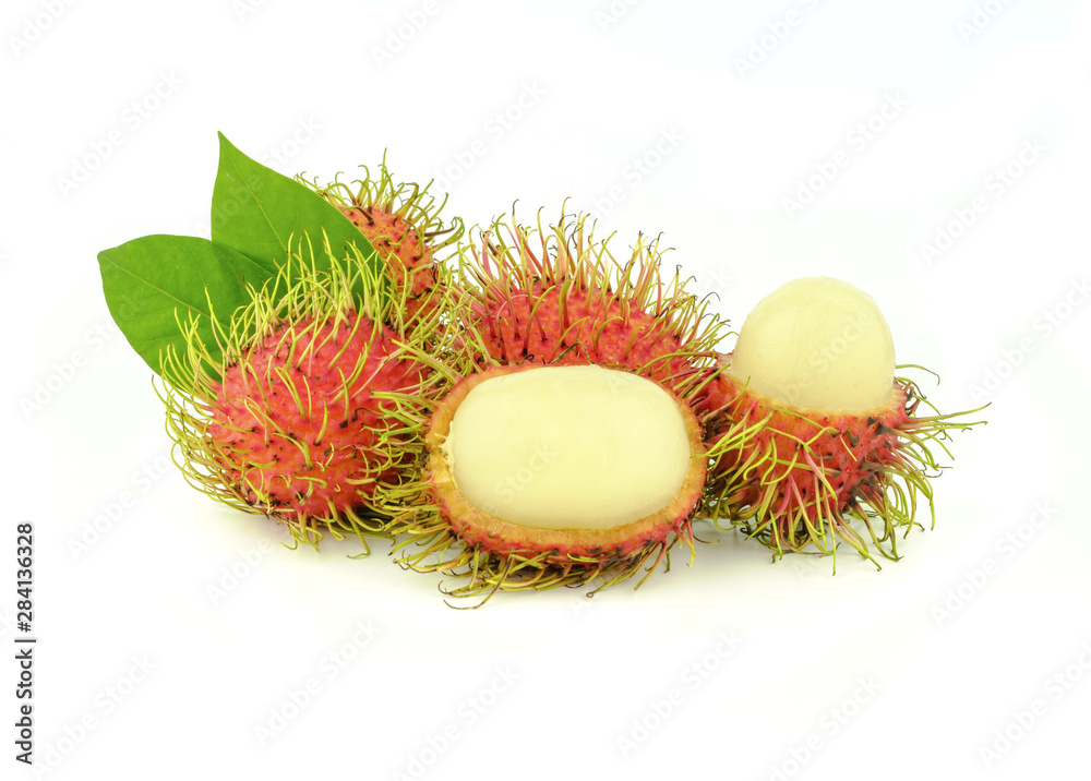 opened rambutan fruit on white opened rambutan fruit on white