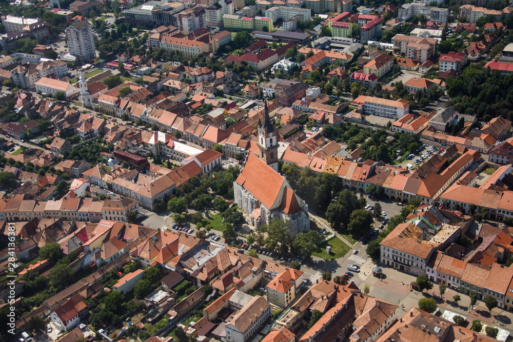 ROMANIA Bistrita view from the plane,The Evangelical Church, august 2019