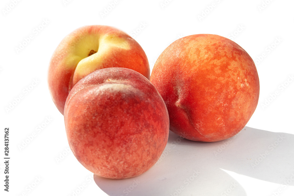 juicy ripe peaches in natural sunlight, isolate juicy ripe peaches in natural sunlight, isolate