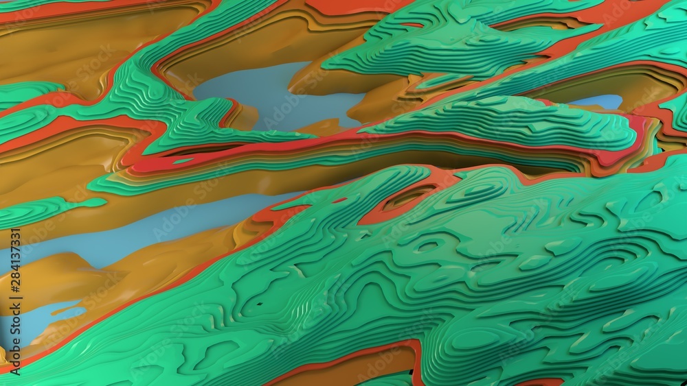 3d rendering abstract minimalism Arizona canyons earth coloured analogous hue schemes complementary colours graphics design resource crazy wacky bizarre waves vibrations, flat, green,