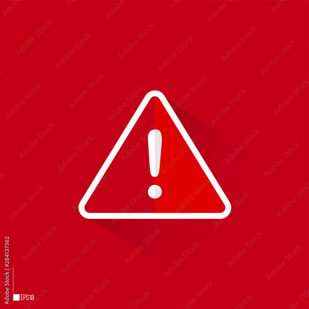 Triangle caution vector icons. Warning alert sign. Red background with flat design Triangle caution vector icons. Warning alert sign. Red background with flat design