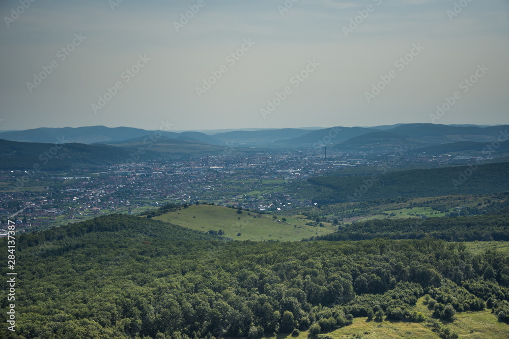 ROMANIA Bistrita view from the plane,august 2019,panoramic image over the hills