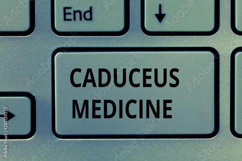 Text sign showing Caduceus Medicine. Conceptual photo symbol used in medicine instead of the Rod of Asclepius.