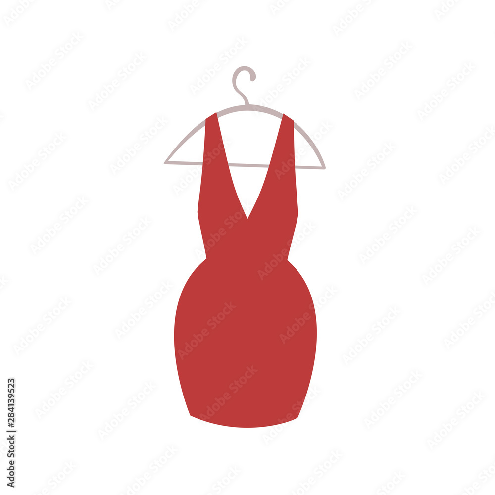 Little cocktail red dress on hanger. Icon on white Little cocktail red dress on hanger. Icon on white