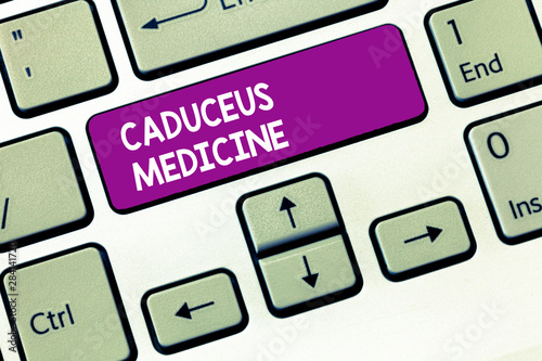 Writing note showing Caduceus Medicine. Business photo showcasing symbol used in medicine instead of the Rod of Asclepius.