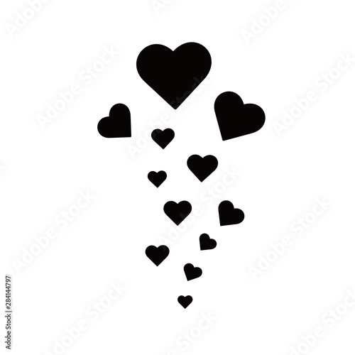 many hearts love in black color flying uphill for web illustration