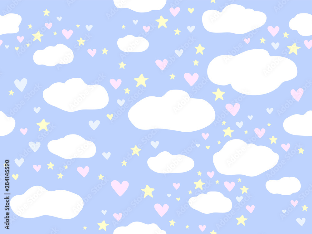 Cute Hand Drawn Clouds Pattern. Endless Vector.