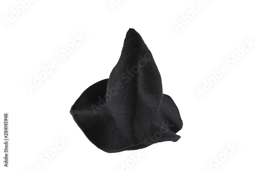 Witch wool hat isolated on white background. Halooween cloth.