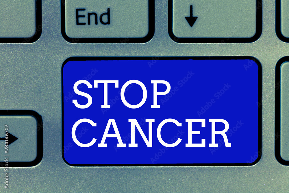 Fototapeta premium Handwriting text Stop Cancer. Concept meaning Practice of taking active measures to cut the rate of cancer.