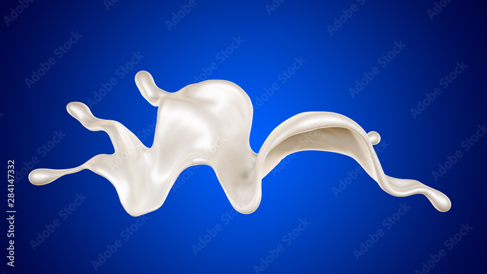 A splash of milk on a blue background. 3d illustration, 3d rendering. A splash of milk on a blue background. 3d illustration, 3d rendering.