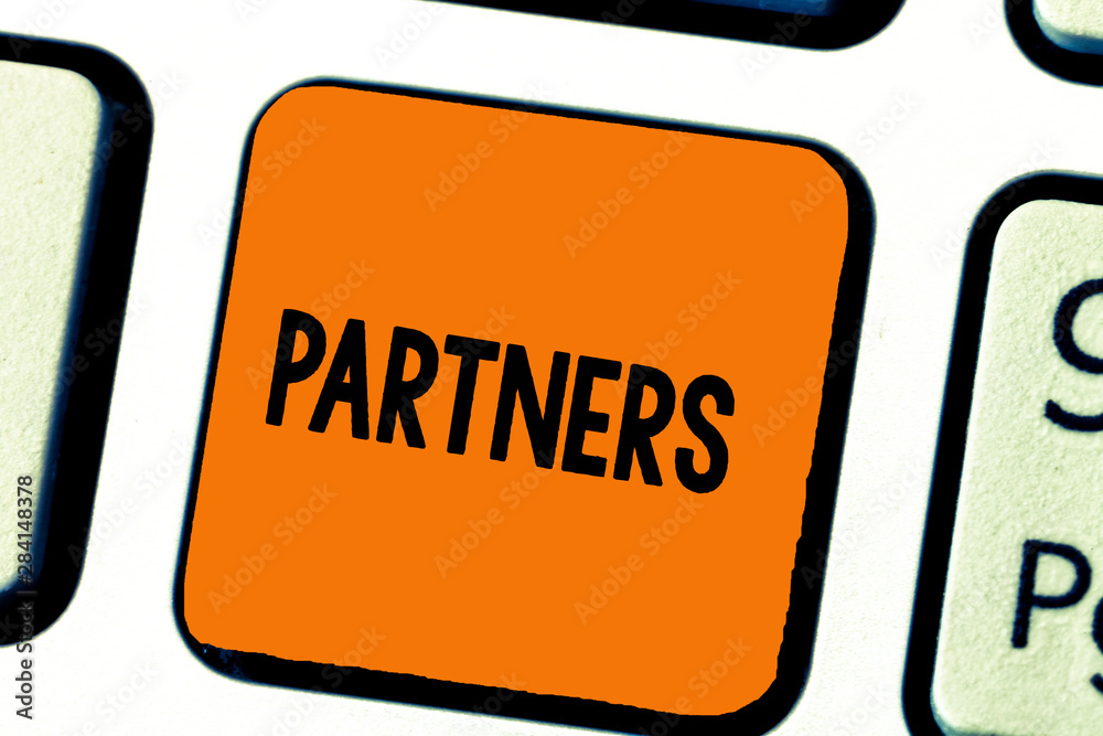 Writing note showing Partners. Business photo showcasing demonstrating who takes part undertaking another especially business. Writing note showing Partners. Business photo showcasing demonstrating who takes part undertaking another especially business.