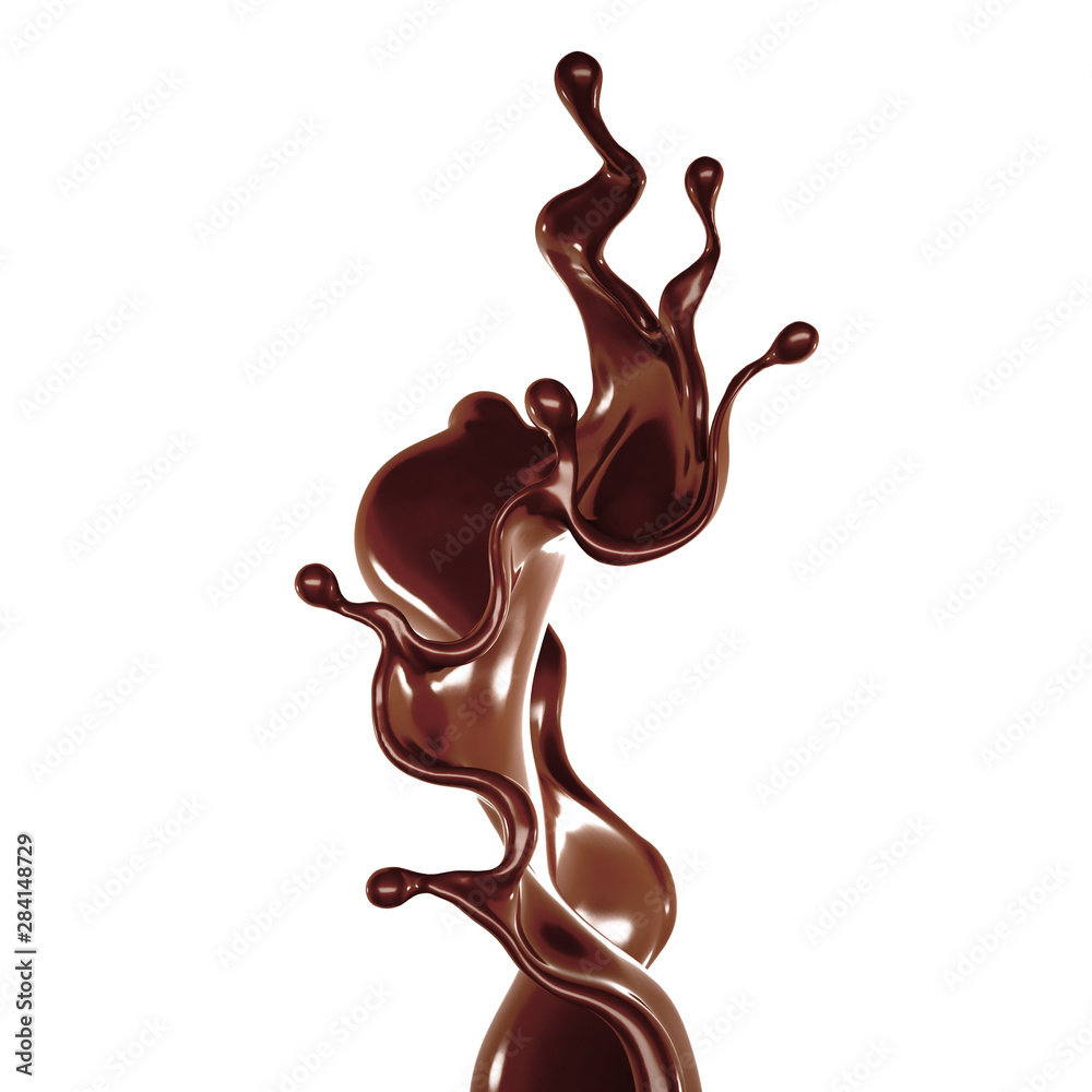 Splash of chocolate 3d illustration, 3d rendering.