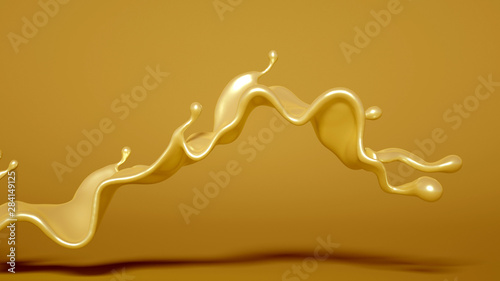 Caramel splash on yellow background. 3d illustration, 3d rendering.