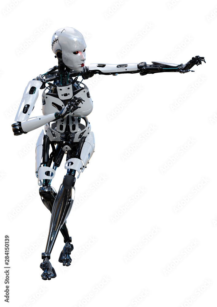 3D Rendering Female Robot on White 3D Rendering Female Robot on White