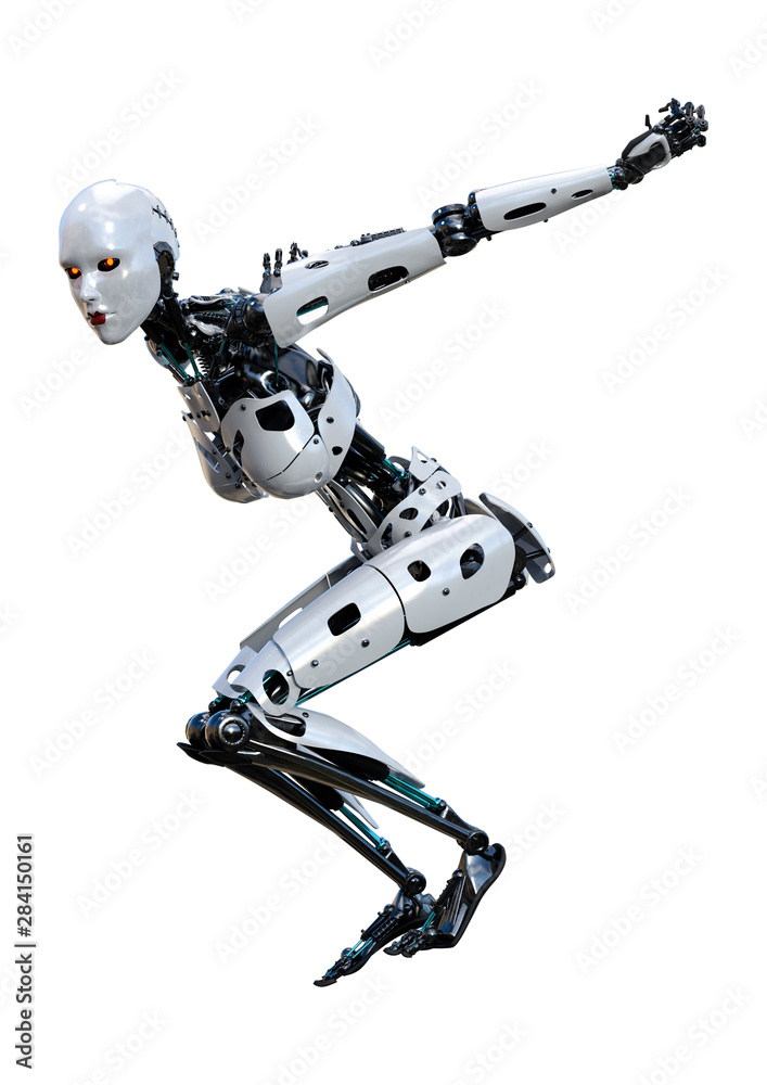 3D Rendering Female Robot on White 3D Rendering Female Robot on White