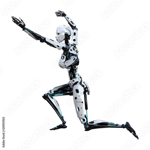 3D Rendering Female Robot on White