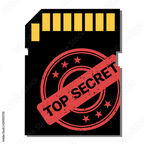 Memory card with top secret and private information. Secrecy, privacy and data storage. Vector illustration isolated on white.