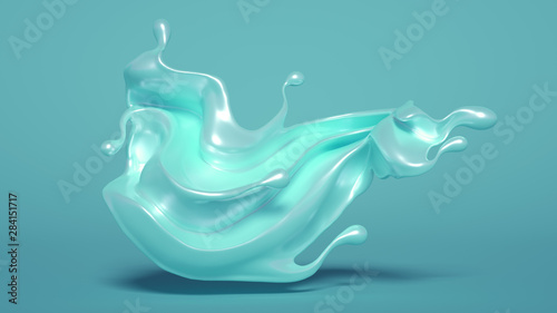 Splash of turquoise paint on a white background. 3d illustration  3d rendering.