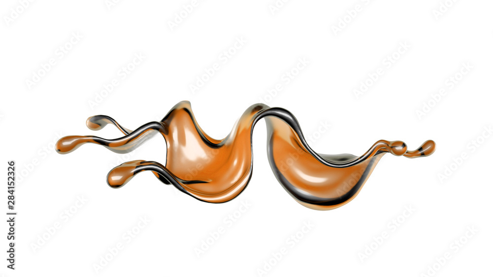 Splash of transparent brown liquid on a white background. 3d illustration, 3d rendering. Splash of transparent brown liquid on a white background. 3d illustration, 3d rendering.