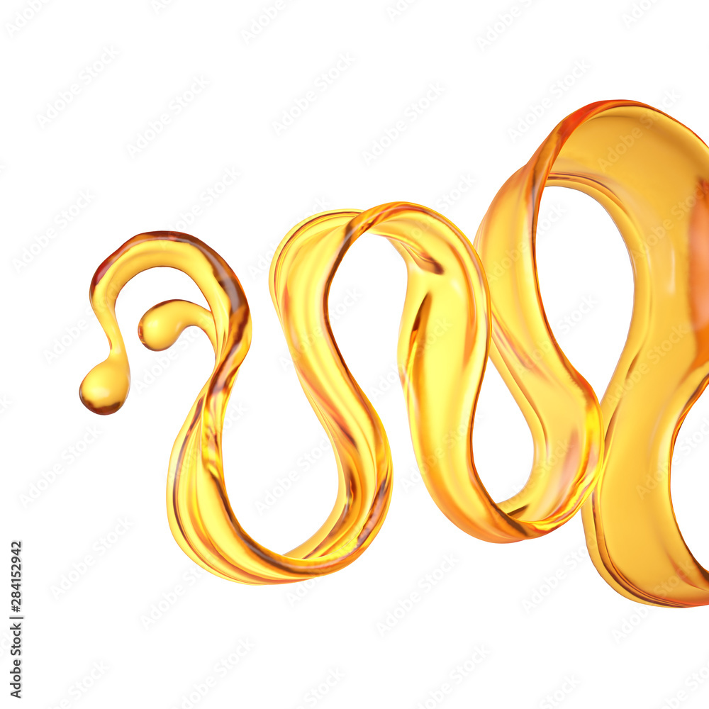 Splash of orange transparent liquid on a white background. 3d illustration, 3d rendering. Splash of orange transparent liquid on a white background. 3d illustration, 3d rendering.