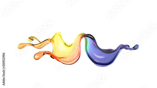 Fototapeta Naklejka Na Ścianę i Meble -  Splash of color rainbow transparent liquid on a white background. 3d illustration, 3d rendering.