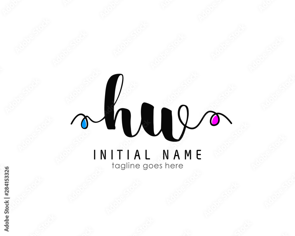 H W HW Initial brush color logo template vetor