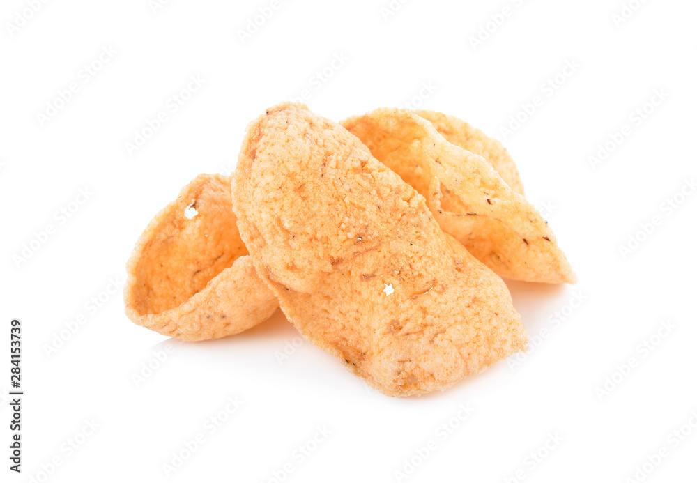 fried fish chips on white background