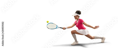 Isolated Female athlete plays tennis on white background © Alex