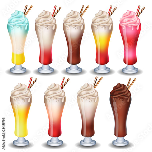 Fruit milk shake set on white background