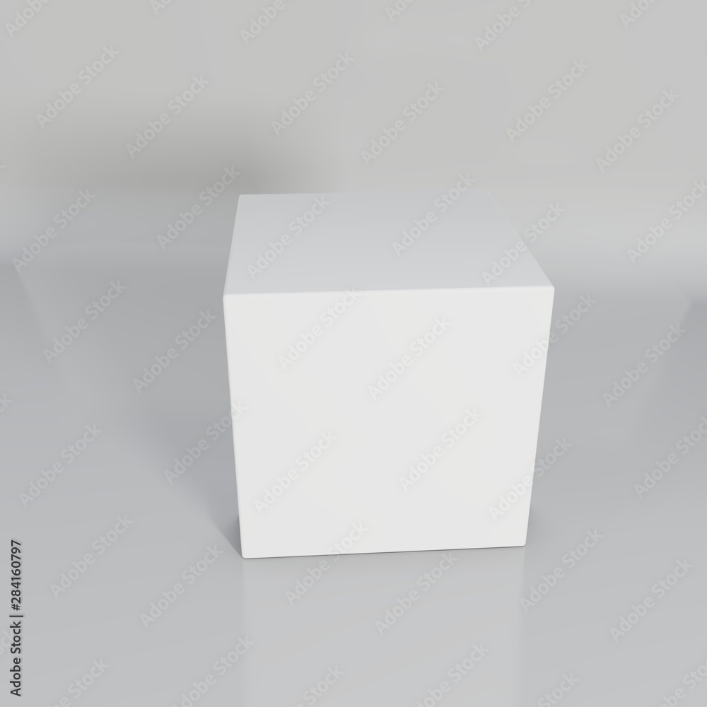 White pedestal in light studio. 3d rendering background.
