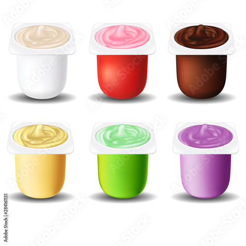 fruit yogurt set on white backgroun