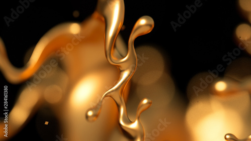 Elegant, luxury splash of gold liquid. 3d illustration, 3d rendering.