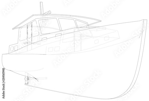 Boat line. EPS10 format. Wire-frame Vector created of 3d.