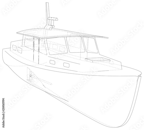 Boat. Technical wire-frame. Vector rendering of 3d. EPS10 format.