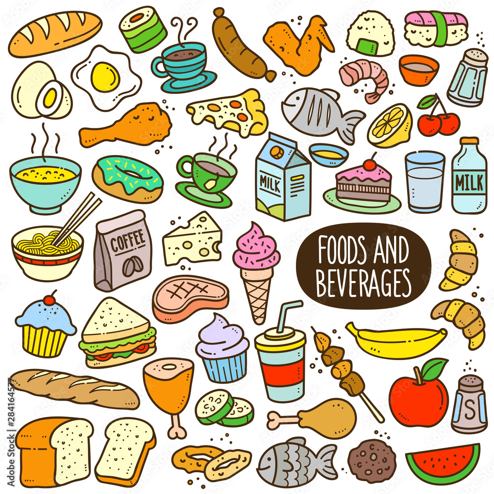Fototapeta Foods and Beverages Cartoon Color Illustration