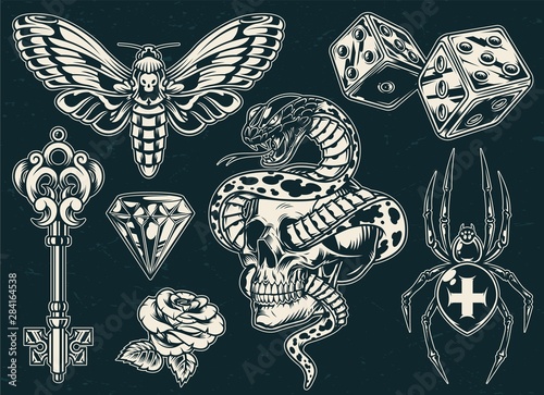 Vintage monochrome tattoos collection