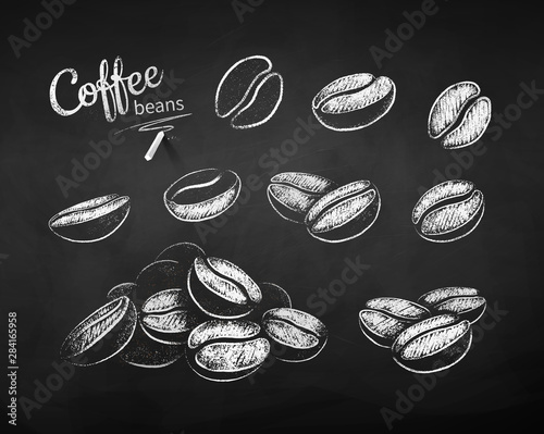 Chalk drawn sketches set of coffee beans