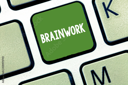 Conceptual hand writing showing Brainwork. Business photo text described as mental activity and not physical one thoughts Keyboard Intention to create computer message keypad idea photo