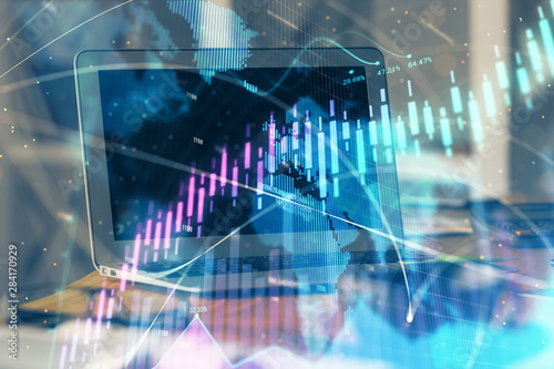Wallpaper Mural Forex Chart hologram on table with computer background. Double exposure. Concept of financial markets. Torontodigital.ca