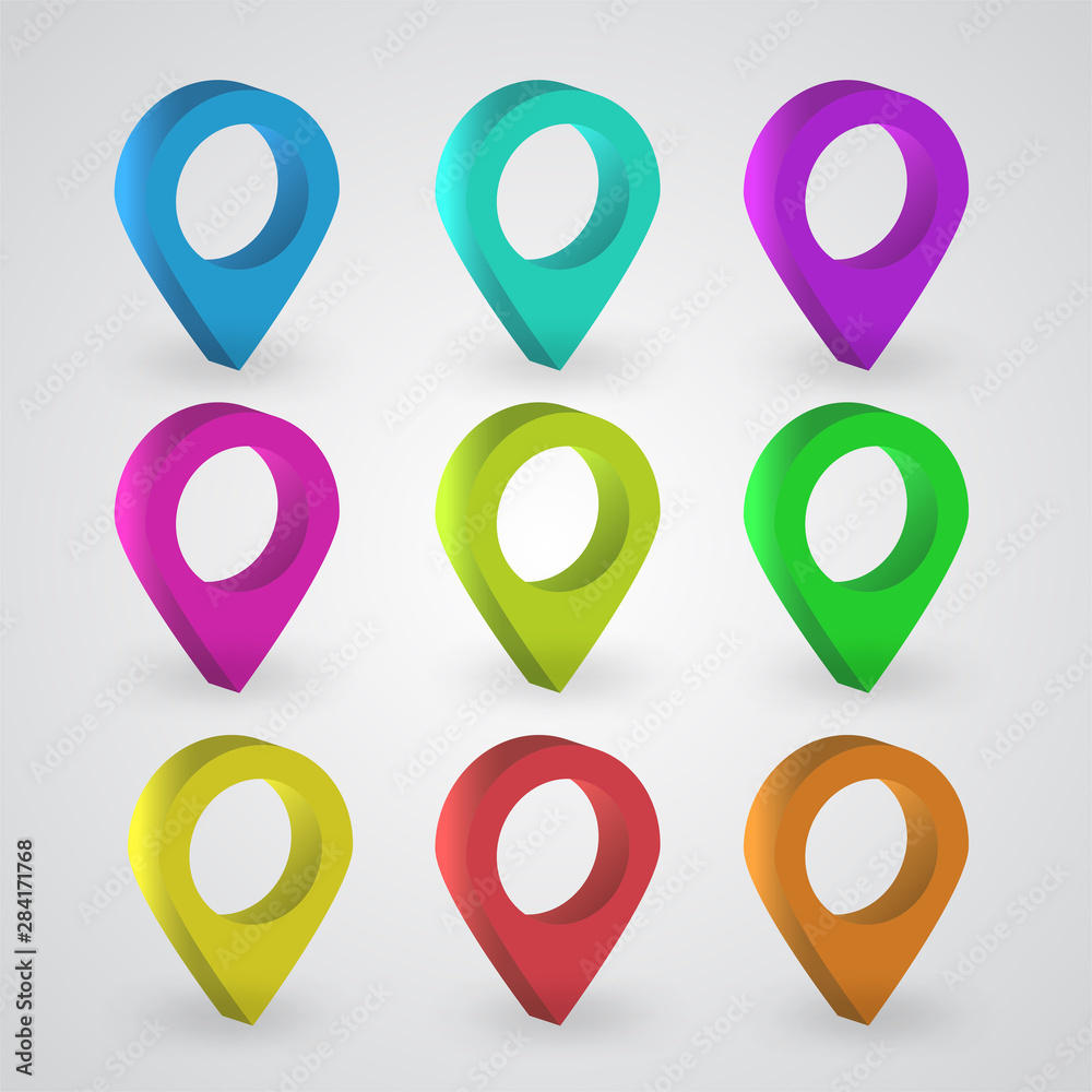 3d realistic map pointers vector set in various colors. Map pointer pins for web-site's navigation, online road maps, touristic apps, business infographic. Location or travel destination symbols. 3d realistic map pointers vector set in various colors. Map pointer pins for web-site's navigation, online road maps, touristic apps, business infographic. Location or travel destination symbols.