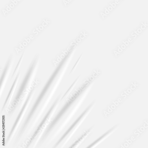 White fabric textile sheet with stretched wrinkles in the left corner. Square background with rippled effect. Three dimensional realistic texture. Vector illustration for poster, banner, flyer, ads.